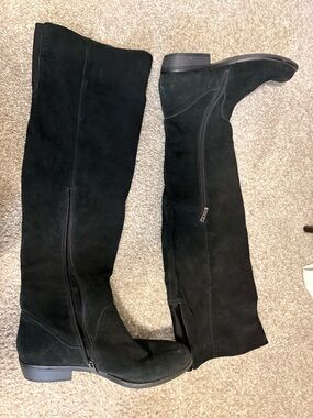 Black Suede Knee-High Zip Boots